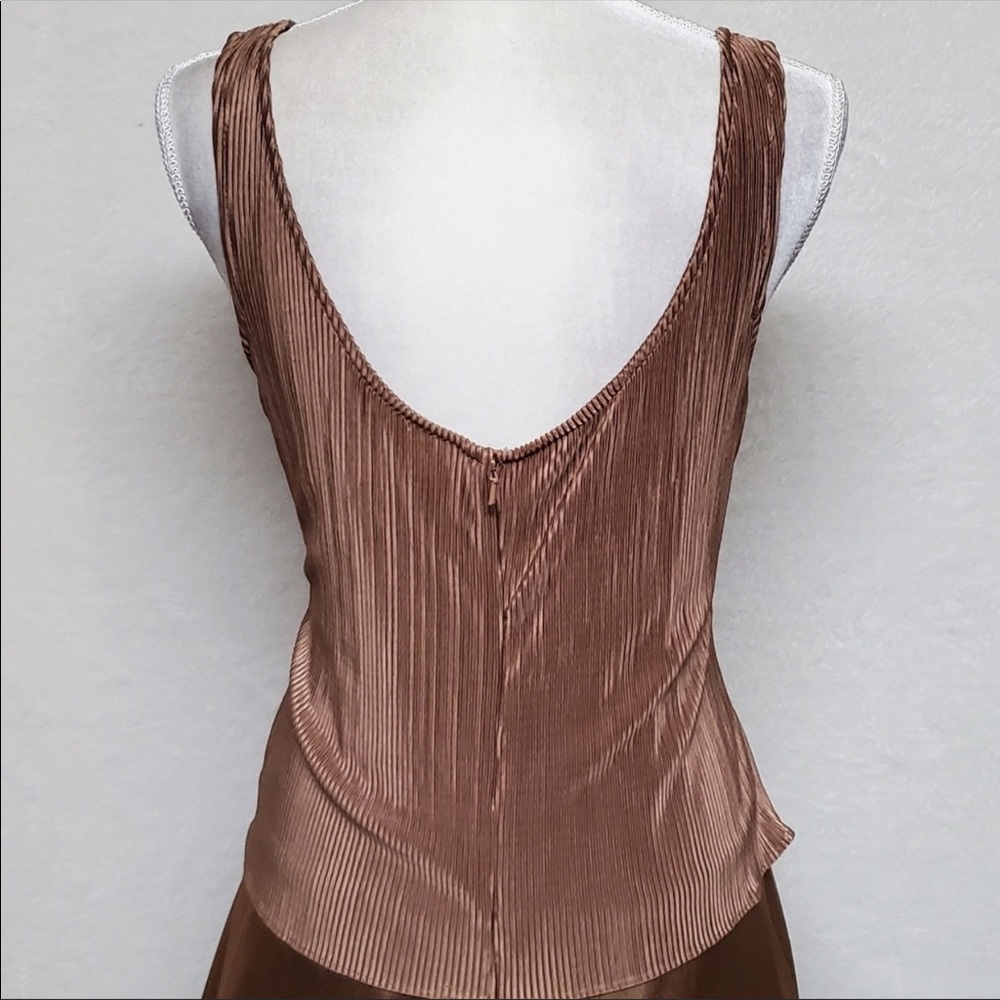 Cachet Copper Micro-pleated Sequin Beaded Satin Tulle Jacket Peplum Dress Set 12